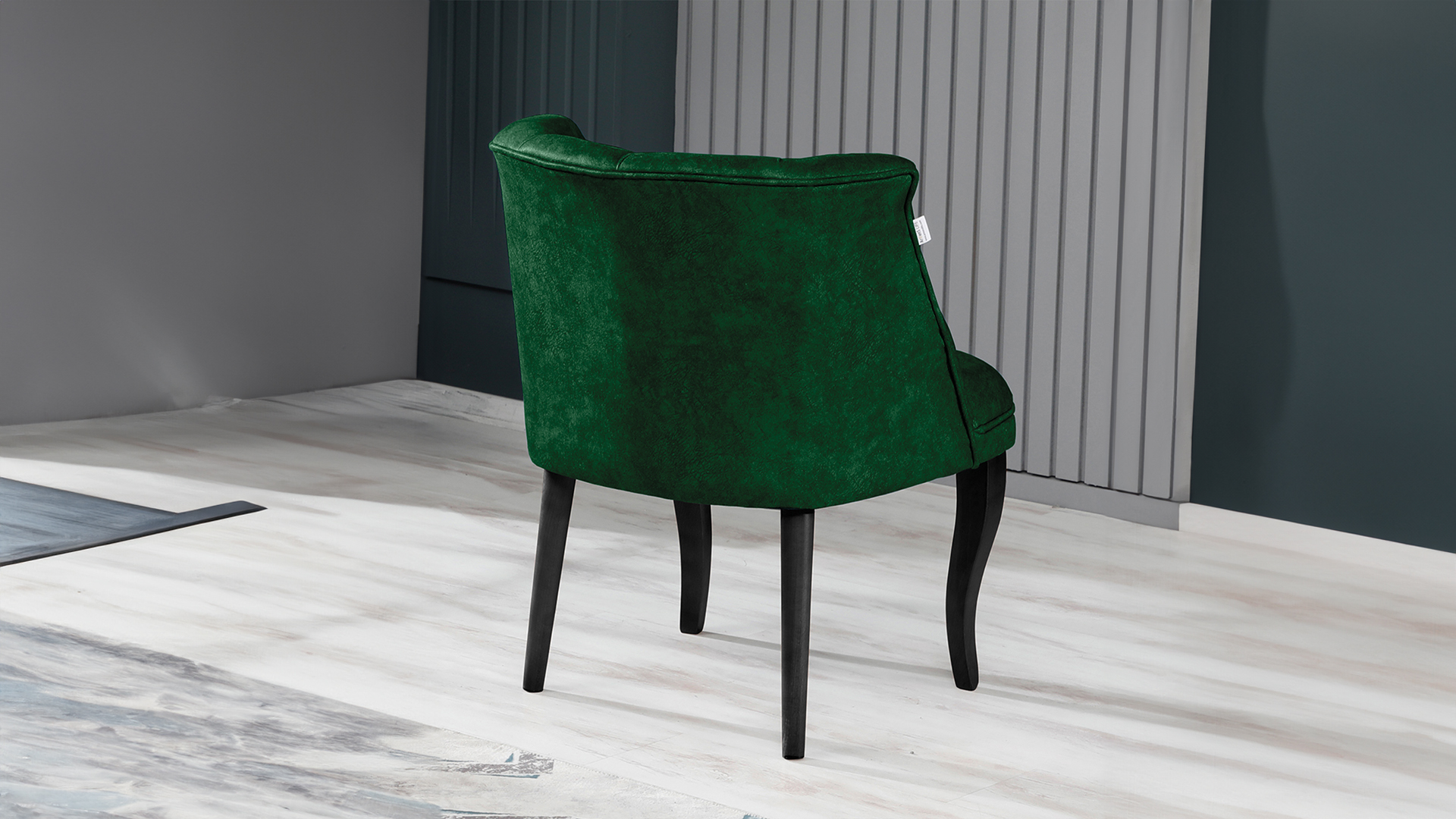 Roma Kolsuz Tekli Berjer Nubuk Kumaş Ahşap Siyah Ayak Yeşil