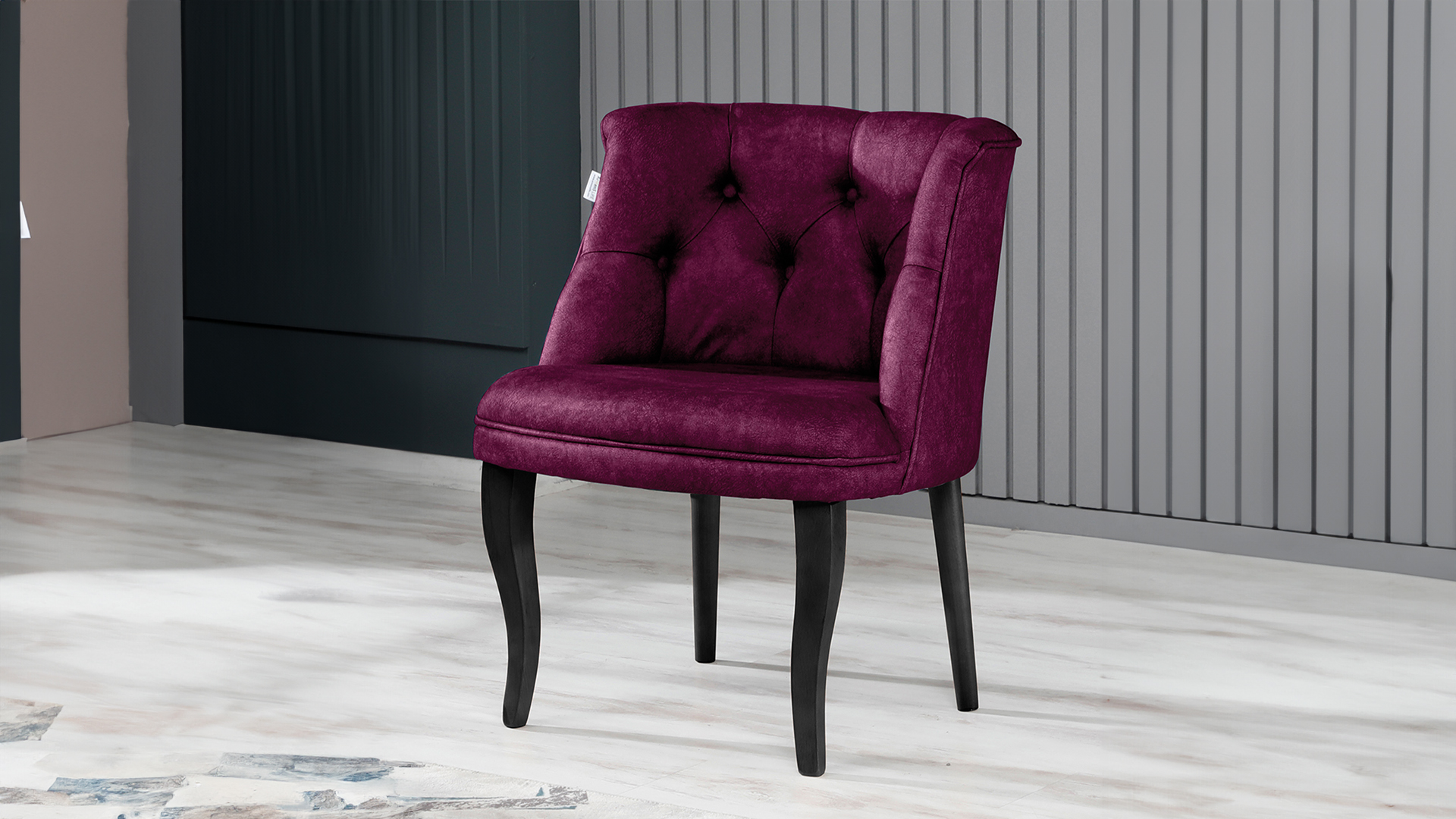 Roma Kolsuz Tekli Berjer Nubuk Kumaş Ahşap Siyah Ayak Mürdüm