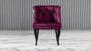 Roma Kolsuz Tekli Berjer Nubuk Kumaş Ahşap Siyah Ayak Mürdüm