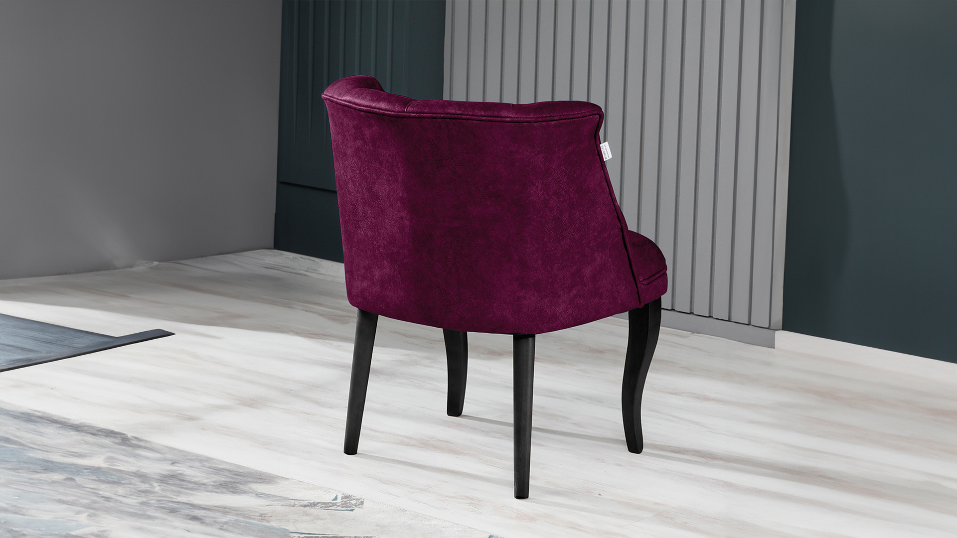 Roma Kolsuz Tekli Berjer Nubuk Kumaş Ahşap Siyah Ayak Mürdüm