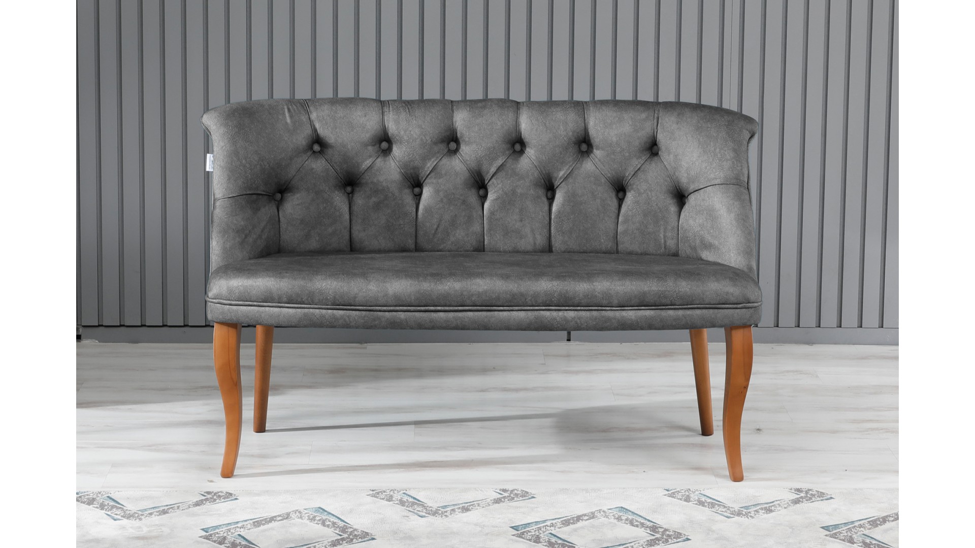 Roma Kolsuz Çay Seti İkili Koltuk Nubuk Kumaş Kahve Ahşap Ayak Gri