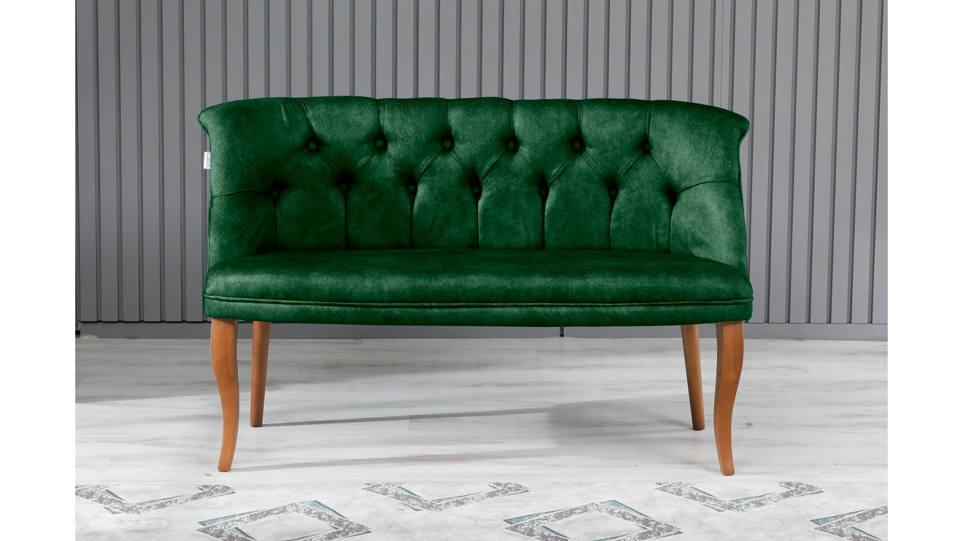 Roma Kolsuz Çay Seti Koltuk Takımı Nubuk Kumaş Kahve Ahşap Ayak Yeşil