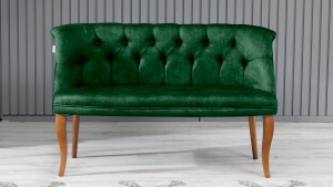 Roma Kolsuz Çay Seti Koltuk Takımı Nubuk Kumaş Kahve Ahşap Ayak Yeşil