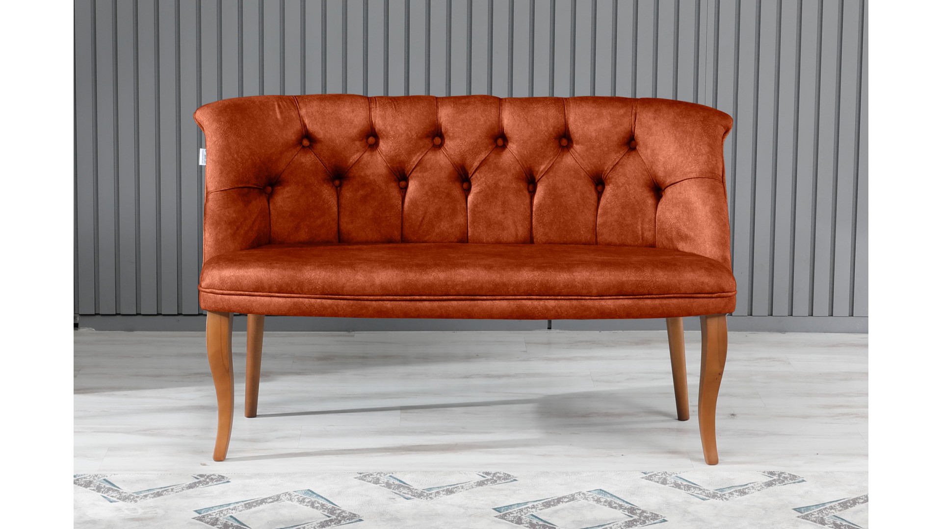 Roma Kolsuz Çay Seti Koltuk Takımı Nubuk Kumaş Kahve Ahşap Ayak Kiremit