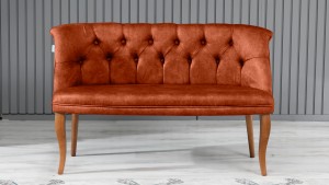 Roma Kolsuz Çay Seti Koltuk Takımı Nubuk Kumaş Kahve Ahşap Ayak Kiremit