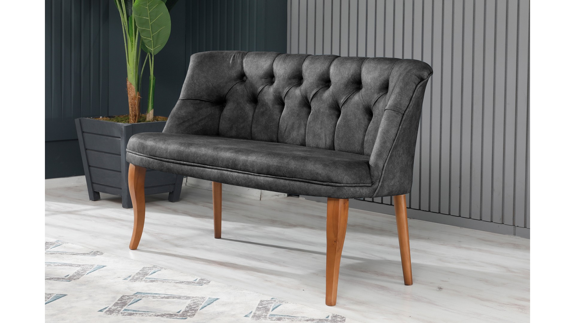 Roma Kolsuz Çay Seti Koltuk Takımı Nubuk Kumaş Kahve Ahşap Ayak Füme