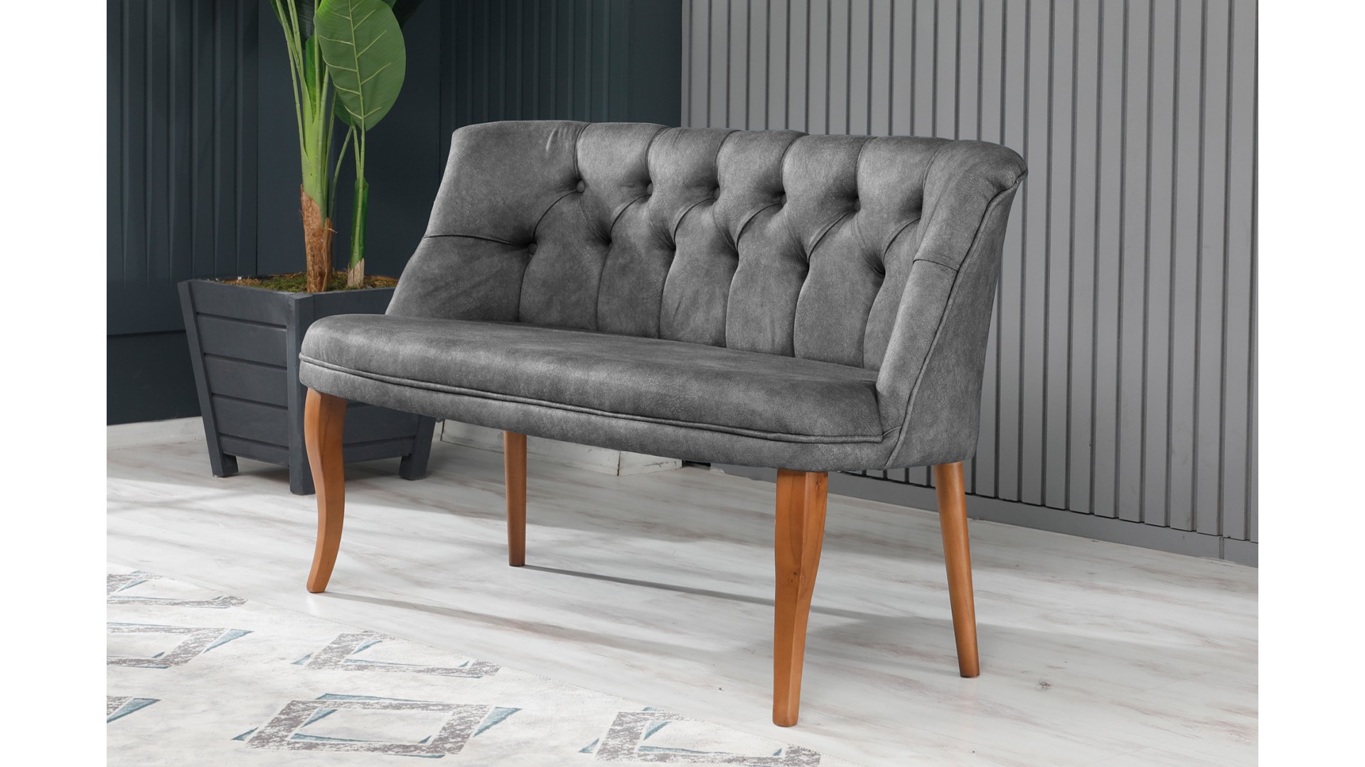 Roma Kolsuz Çay Seti İkili Koltuk Nubuk Kumaş Kahve Ahşap Ayak Gri