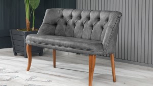 Roma Kolsuz Çay Seti İkili Koltuk Nubuk Kumaş Kahve Ahşap Ayak Gri