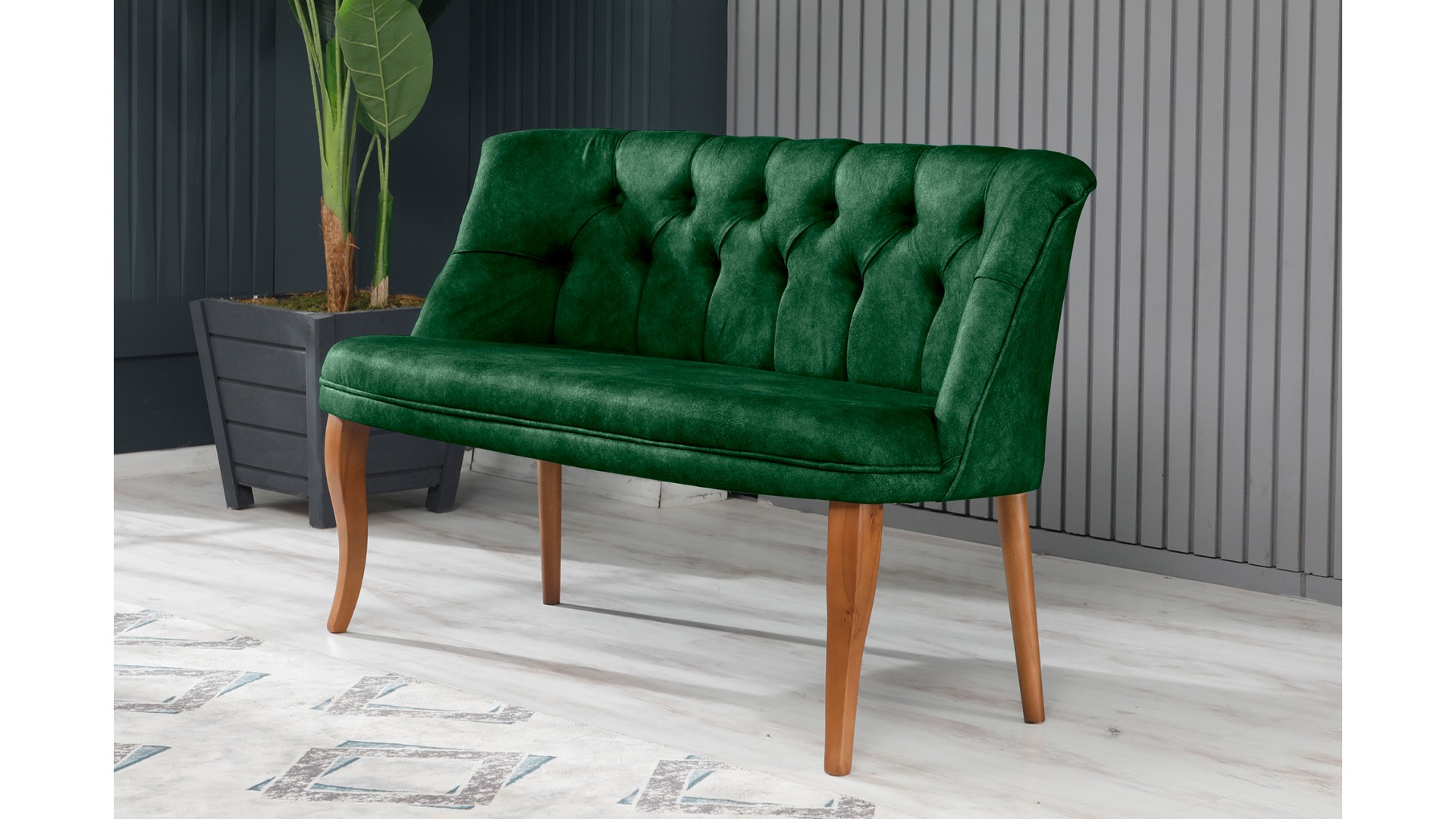 Roma Kolsuz Çay Seti Koltuk Takımı Nubuk Kumaş Kahve Ahşap Ayak Yeşil