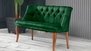 Roma Kolsuz Çay Seti Koltuk Takımı Nubuk Kumaş Kahve Ahşap Ayak Yeşil