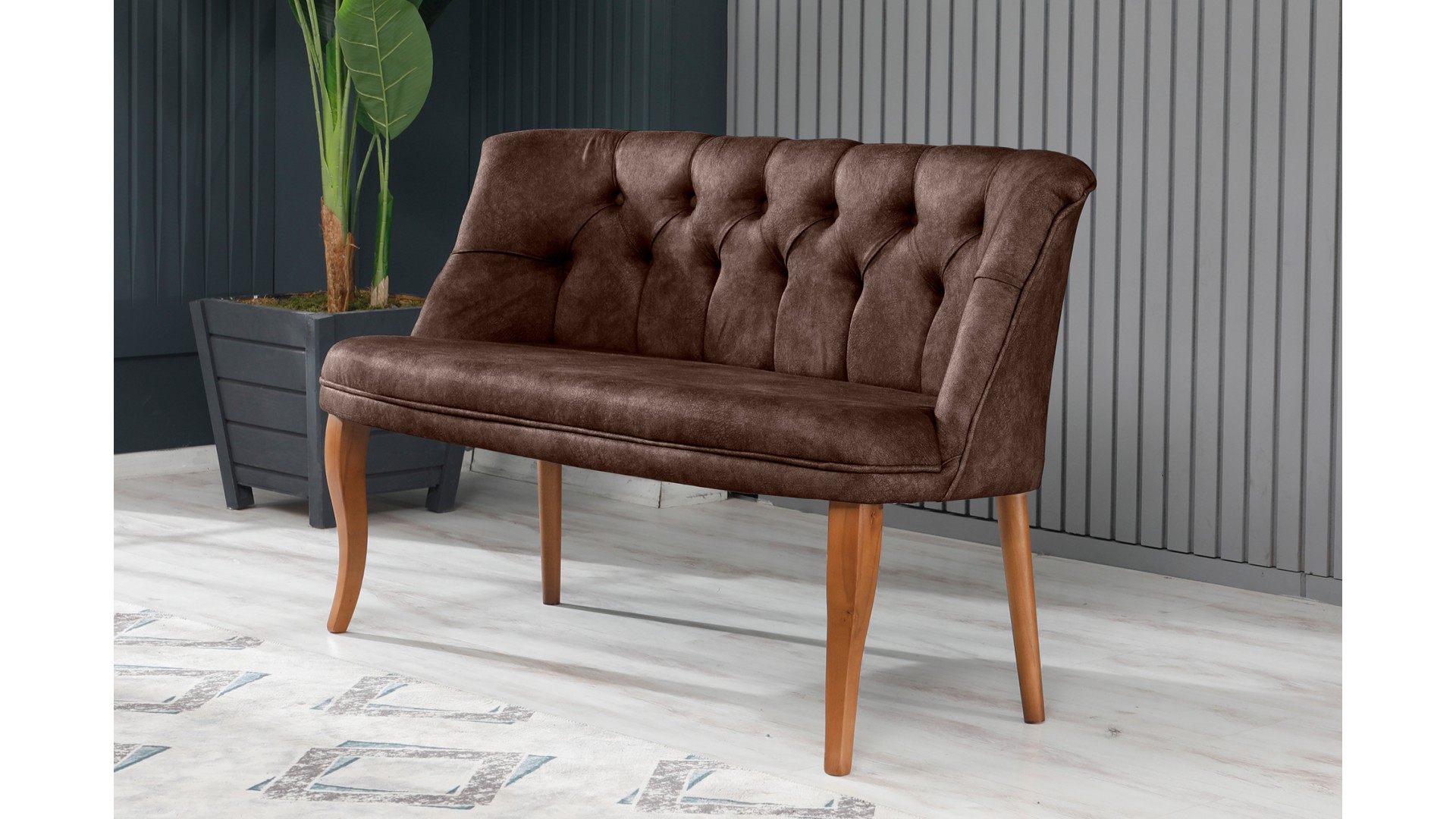 Roma Kolsuz Çay Seti Koltuk Takımı Nubuk Kumaş Kahve Ahşap Ayak Kahve