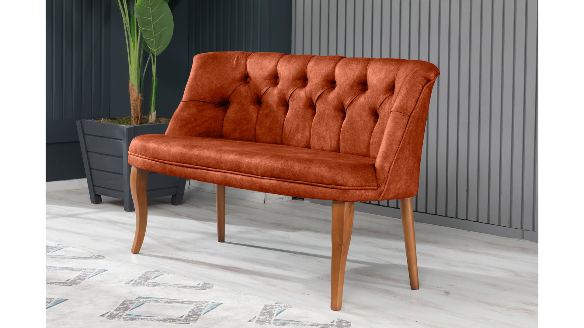 Roma Kolsuz Çay Seti Koltuk Takımı Nubuk Kumaş Kahve Ahşap Ayak Kiremit