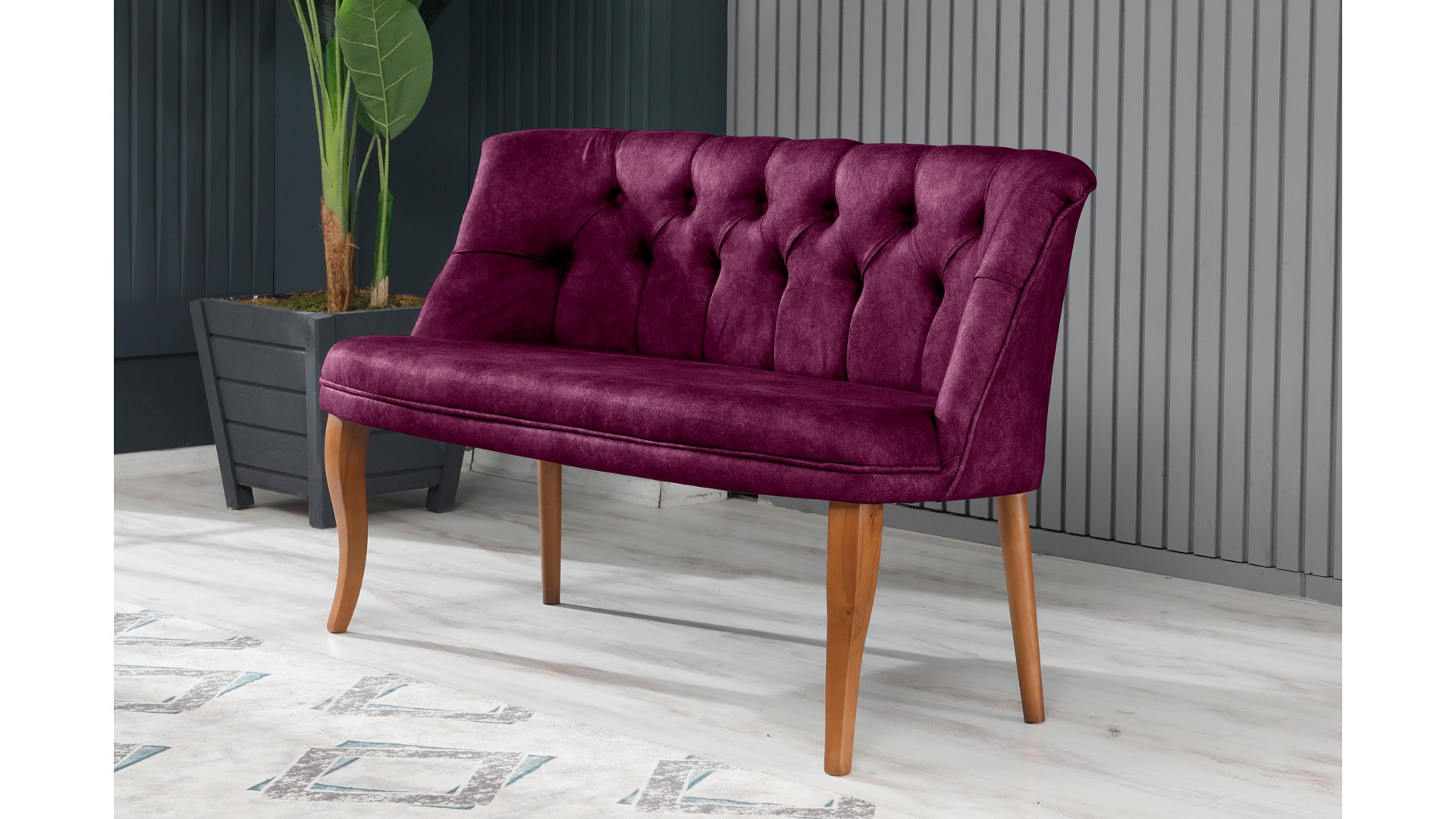 Roma Kolsuz Çay Seti Koltuk Takımı Nubuk Kumaş Kahve Ahşap Ayak Mürdüm