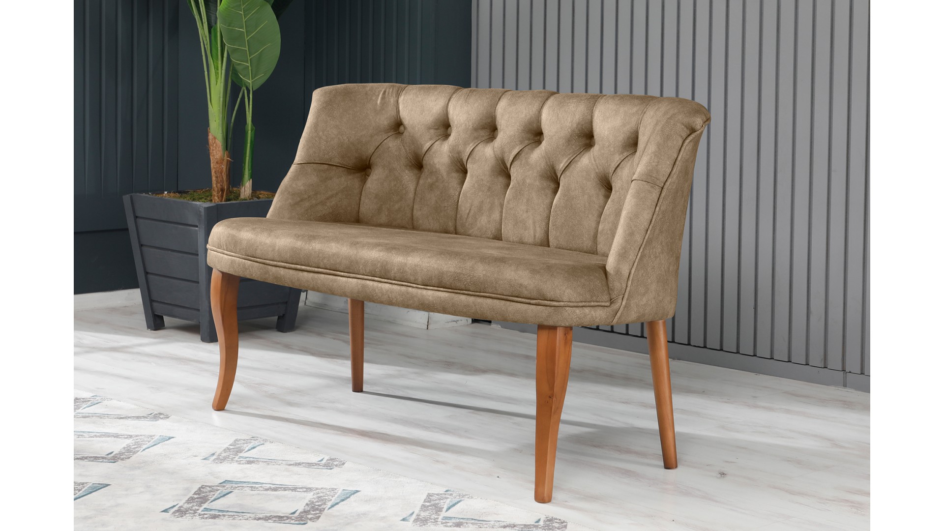 Roma Kolsuz Çay Seti Koltuk Takımı Nubuk Kumaş Kahve Ahşap Ayak Füme