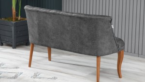 Roma Kolsuz Çay Seti İkili Koltuk Nubuk Kumaş Kahve Ahşap Ayak Gri