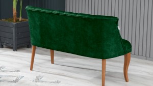 Roma Kolsuz Çay Seti Koltuk Takımı Nubuk Kumaş Kahve Ahşap Ayak Yeşil