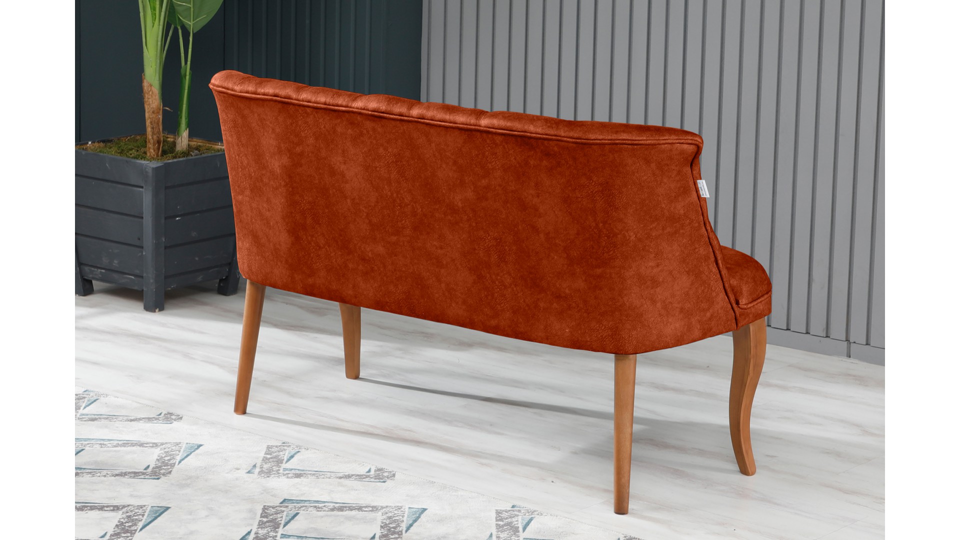 Roma Kolsuz Çay Seti Koltuk Takımı Nubuk Kumaş Kahve Ahşap Ayak Kiremit