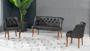 Roma Kolsuz Çay Seti Koltuk Takımı Nubuk Kumaş Kahve Ahşap Ayak Füme