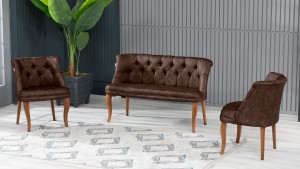 Roma Kolsuz Çay Seti Koltuk Takımı Nubuk Kumaş Kahve Ahşap Ayak Kahve