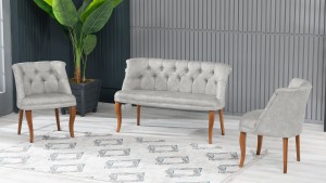 Roma Kolsuz Çay Seti Koltuk Takımı Nubuk Kumaş Kahve Ahşap Ayak Krem