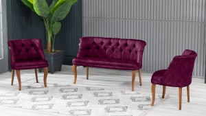 Roma Kolsuz Çay Seti Koltuk Takımı Nubuk Kumaş Kahve Ahşap Ayak Mürdüm