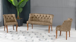 Roma Kolsuz Çay Seti Koltuk Takımı Nubuk Kumaş Kahve Ahşap Ayak Füme