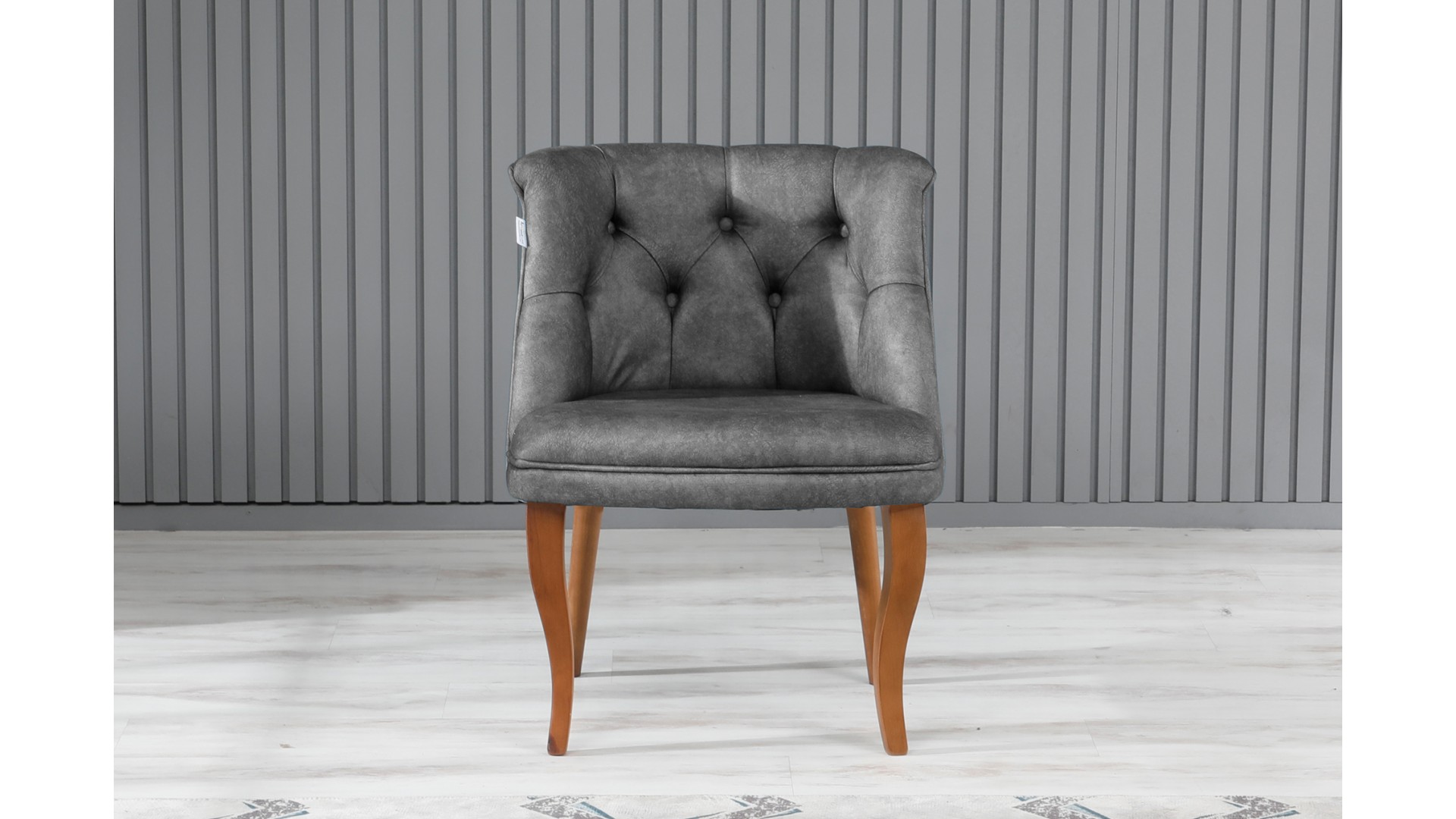 Roma Kolsuz Çay Seti Koltuk Takımı Nubuk Kumaş Kahve Ahşap Ayak Gri