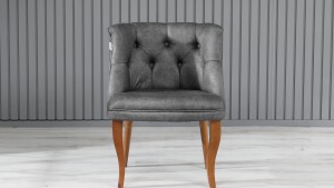 Roma Kolsuz Çay Seti Koltuk Takımı Nubuk Kumaş Kahve Ahşap Ayak Gri