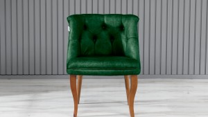 Roma Kolsuz Çay Seti Koltuk Takımı Nubuk Kumaş Kahve Ahşap Ayak Yeşil