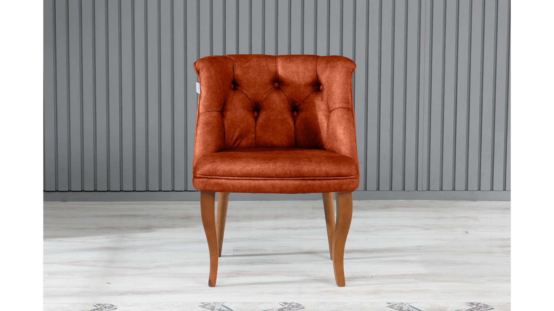 Roma Kolsuz Çay Seti Koltuk Takımı Nubuk Kumaş Kahve Ahşap Ayak Kiremit