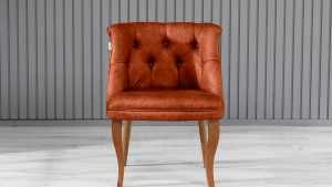 Roma Kolsuz Çay Seti Koltuk Takımı Nubuk Kumaş Kahve Ahşap Ayak Kiremit