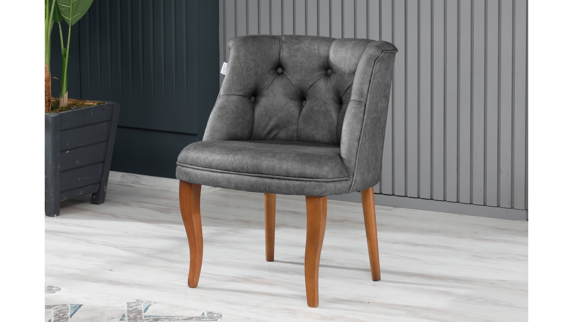 Roma Kolsuz Çay Seti Koltuk Takımı Nubuk Kumaş Kahve Ahşap Ayak Gri