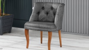 Roma Kolsuz Çay Seti Koltuk Takımı Nubuk Kumaş Kahve Ahşap Ayak Gri