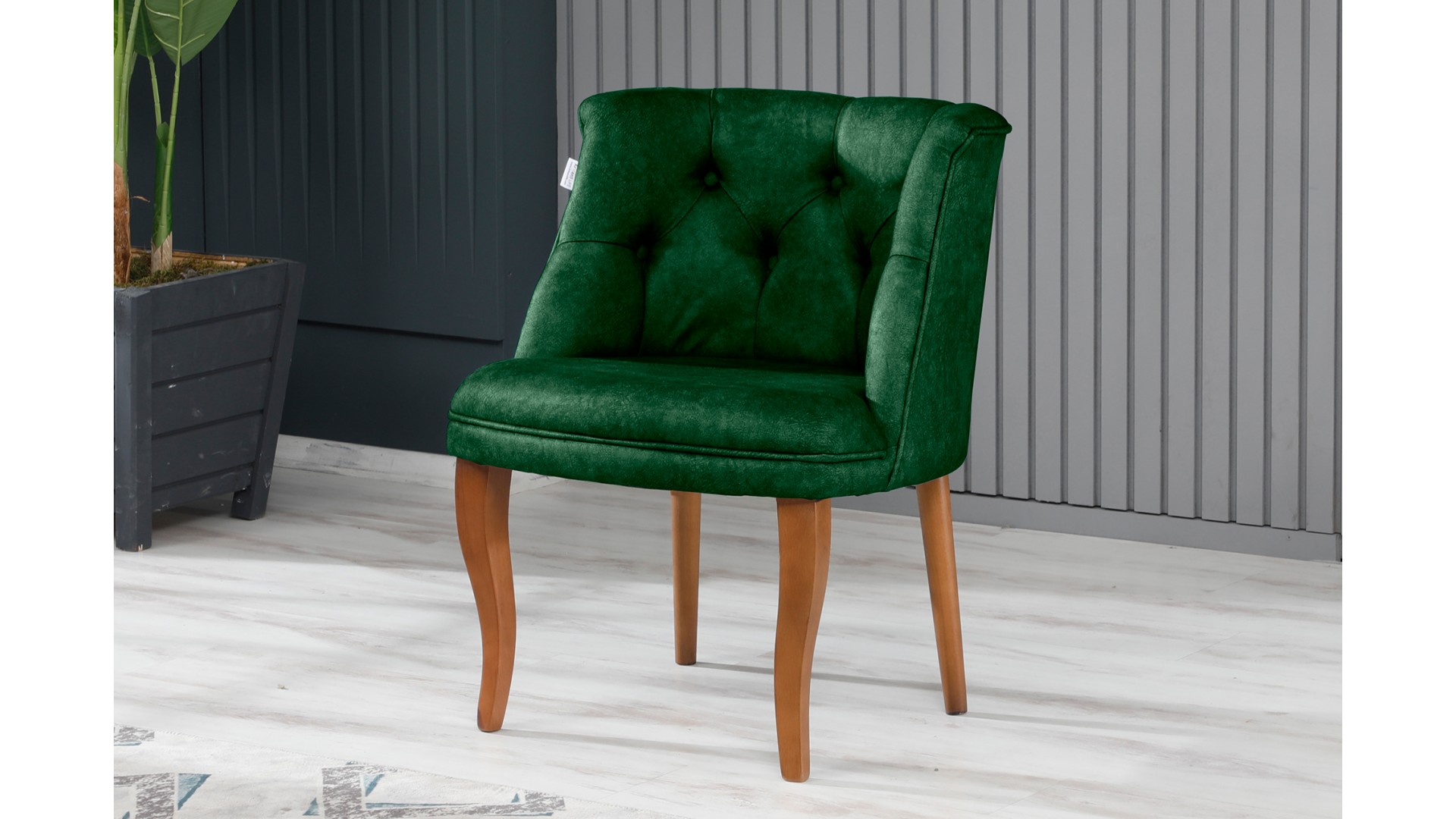 Roma Kolsuz Çay Seti Koltuk Takımı Nubuk Kumaş Kahve Ahşap Ayak Yeşil