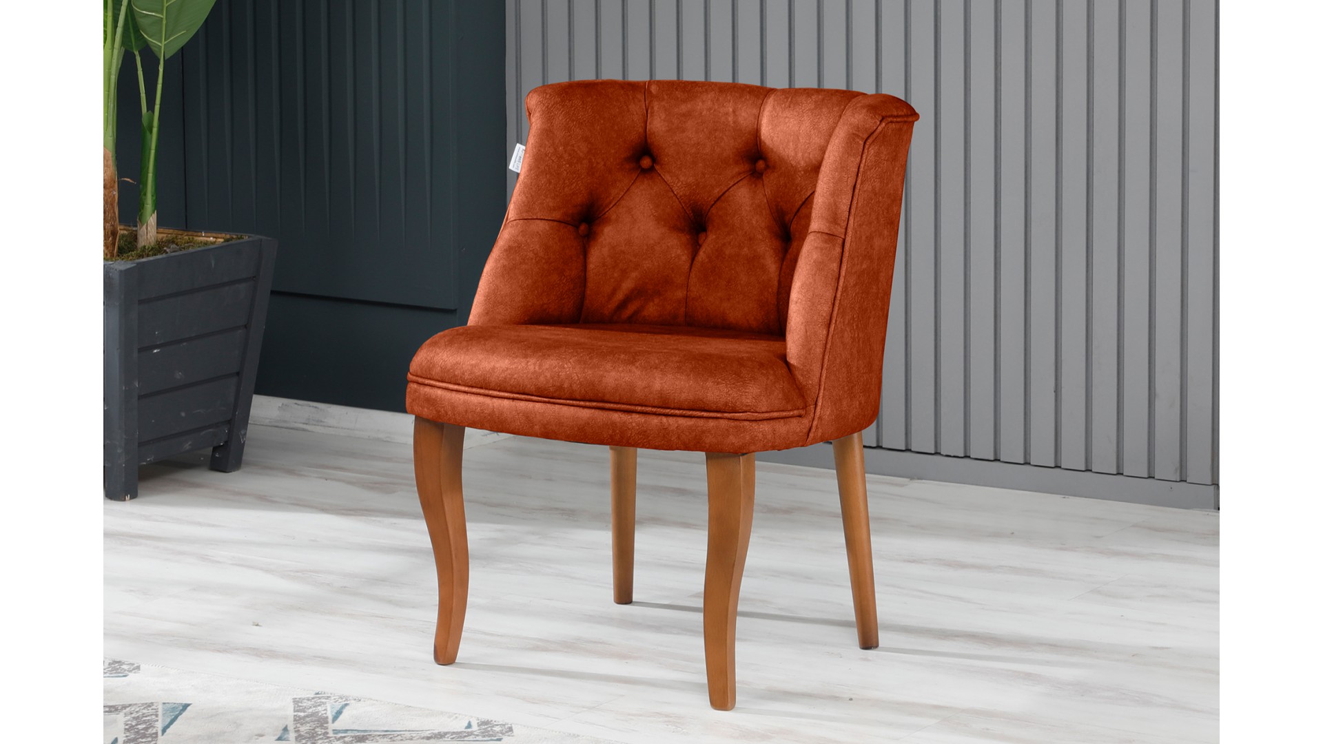 Roma Kolsuz Çay Seti Koltuk Takımı Nubuk Kumaş Kahve Ahşap Ayak Kiremit