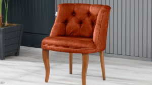 Roma Kolsuz Çay Seti Koltuk Takımı Nubuk Kumaş Kahve Ahşap Ayak Kiremit