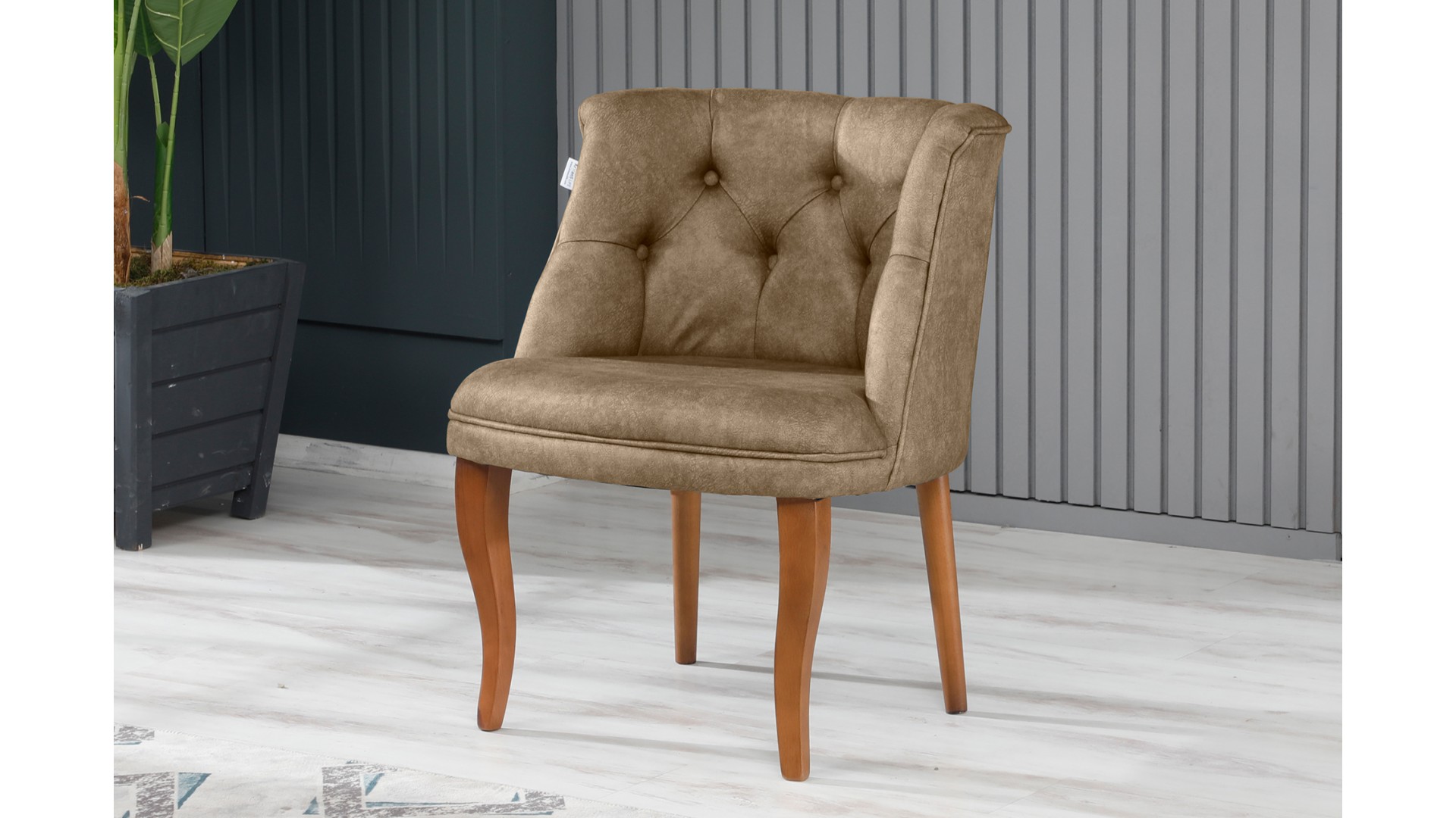 Roma Kolsuz Çay Seti Koltuk Takımı Nubuk Kumaş Kahve Ahşap Ayak Füme