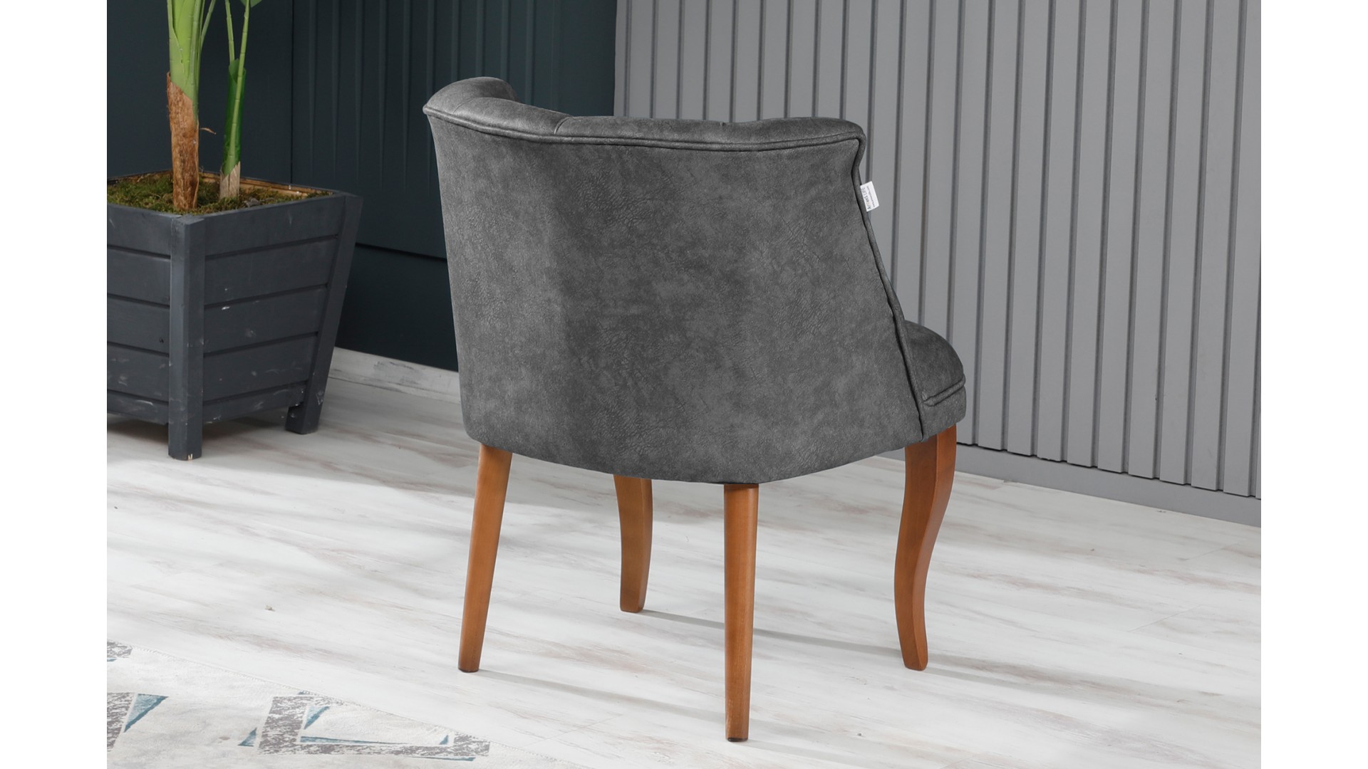 Roma Kolsuz Çay Seti Koltuk Takımı Nubuk Kumaş Kahve Ahşap Ayak Gri