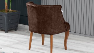 Roma Kolsuz Çay Seti Koltuk Takımı Nubuk Kumaş Kahve Ahşap Ayak Kahve