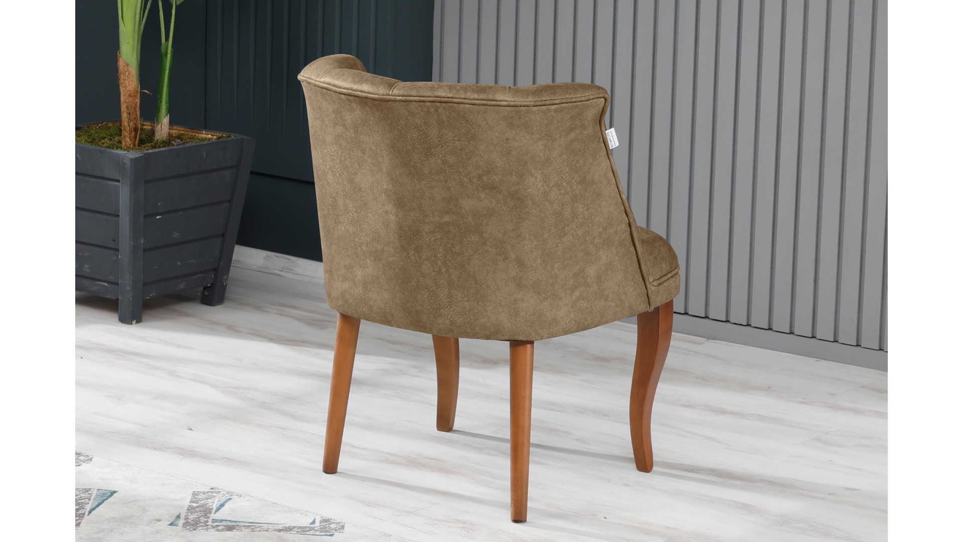 Roma Kolsuz Çay Seti Koltuk Takımı Nubuk Kumaş Kahve Ahşap Ayak Füme