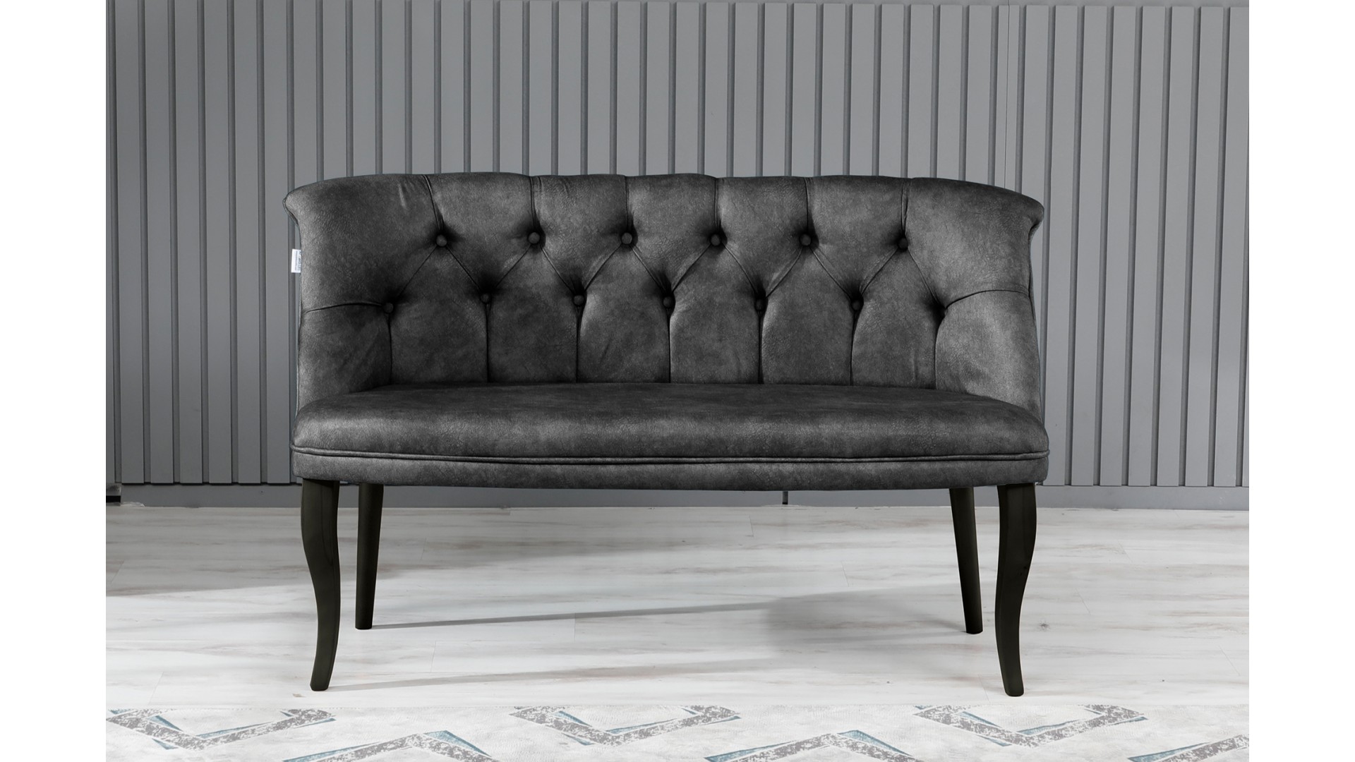 Roma Kolsuz Çay Seti Koltuk Takımı Nubuk Kumaş Siyah Ahşap Ayak Füme