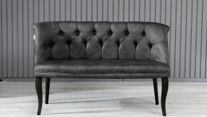 Roma Kolsuz Çay Seti Koltuk Takımı Nubuk Kumaş Siyah Ahşap Ayak Füme