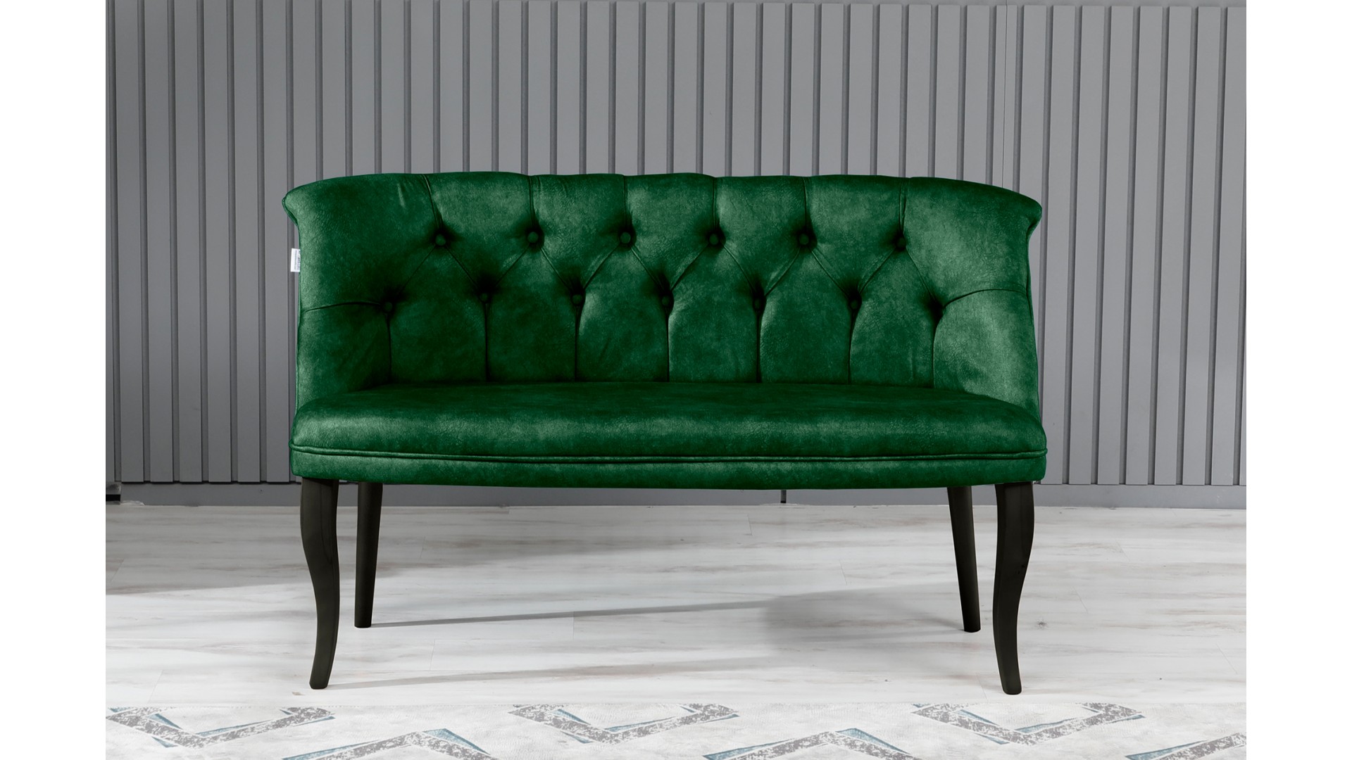 Roma Kolsuz Çay Seti İkili Koltuk Nubuk Kumaş Siyah Ahşap Ayak Yeşil