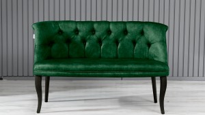 Roma Kolsuz Çay Seti İkili Koltuk Nubuk Kumaş Siyah Ahşap Ayak Yeşil