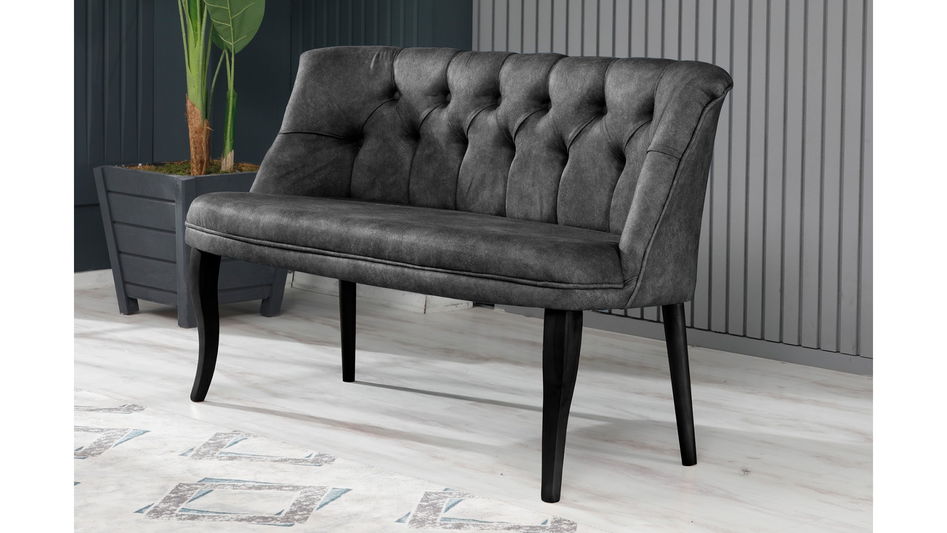 Roma Kolsuz Çay Seti Koltuk Takımı Nubuk Kumaş Siyah Ahşap Ayak Füme