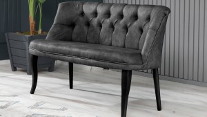 Roma Kolsuz Çay Seti Koltuk Takımı Nubuk Kumaş Siyah Ahşap Ayak Füme