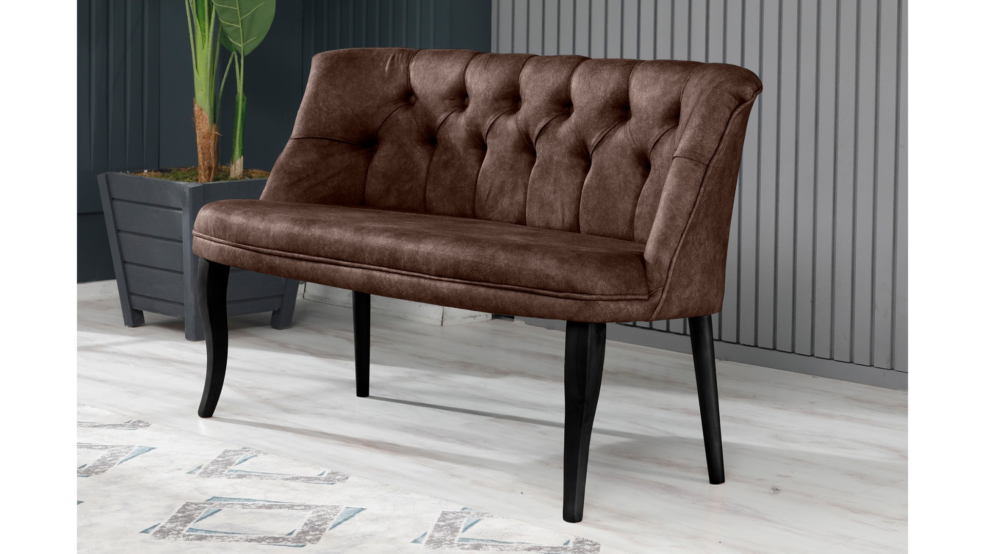 Roma Kolsuz Çay Seti İkili Koltuk Nubuk Kumaş Siyah Ahşap Ayak Kahve