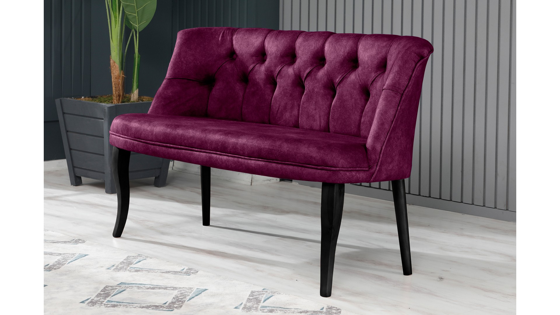 Roma Kolsuz Çay Seti Koltuk Takımı Nubuk Kumaş Ahşap Ahşap Ayak Mürdüm