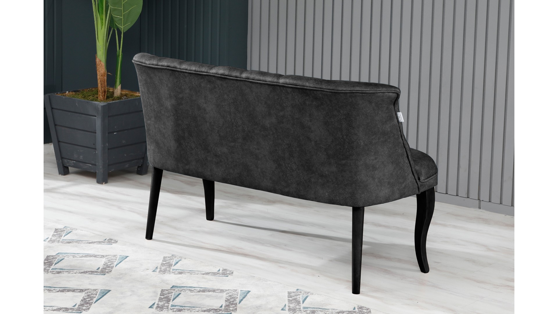 Roma Kolsuz Çay Seti Koltuk Takımı Nubuk Kumaş Siyah Ahşap Ayak Füme