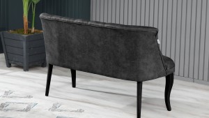 Roma Kolsuz Çay Seti Koltuk Takımı Nubuk Kumaş Siyah Ahşap Ayak Füme